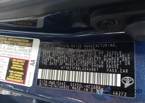 2020 Toyota Avalon Xle z USA, uszkodzony, nr VIN 4T1AZ1FB8LU044961